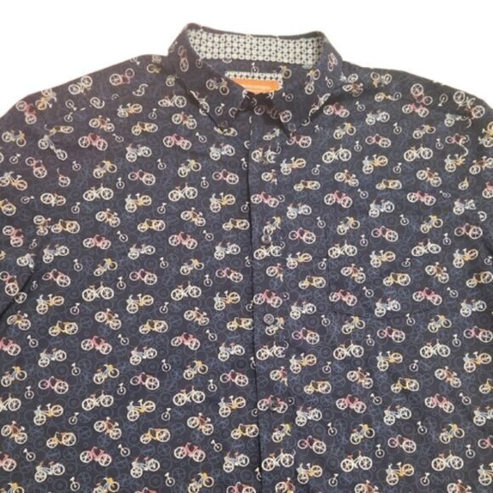 [Johnston & Murphy] Men's Blue Bicycle Print Shirt - Size XL
